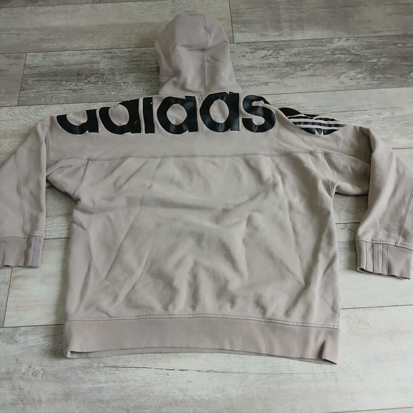 Adidas Hoodie Sweatshirt Beige Oversized Spellout Logo Pullover Mens Size M - Picture 1 of 12